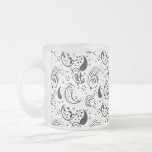 Svart & Vit Paisley-mönster – Elegant Textilkonst Frostad Glasmugg