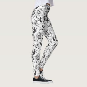 Svart & Vit Paisley-mönster – Elegant Textilkonst Leggings