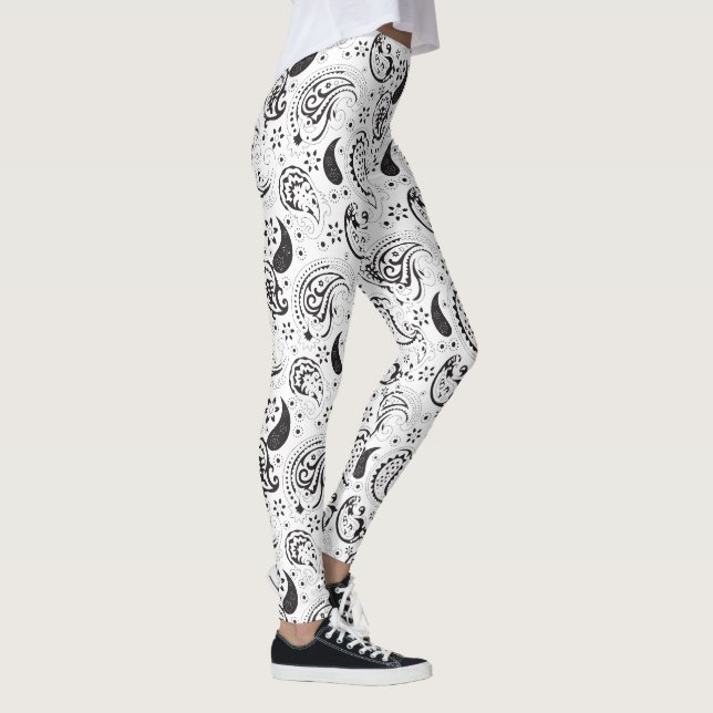 Svart & Vit Paisley-mönster – Elegant Textilkonst Leggings (Höger)