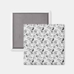 Svart & Vit Paisley-mönster – Elegant Textilkonst Magnet