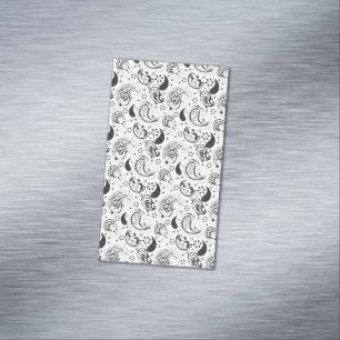 Svart & Vit Paisley-mönster – Elegant Textilkonst Magnetiska Visitkort