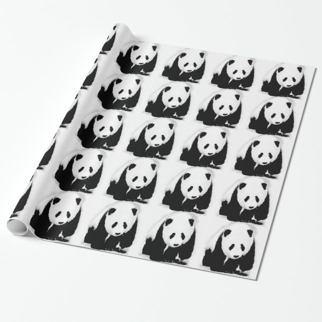 Svart & Vit Panda Julklappspapper Presentpapper (Utrullad)