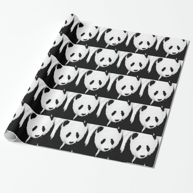 Svart & Vit Panda Julklappspapper Presentpapper (Utrullad)