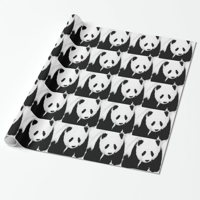Svart & Vit Panda Julklappspapper Presentpapper (Utrullad)