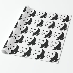 Svart & Vit Panda Konst Jul Inpackningspapper Presentpapper