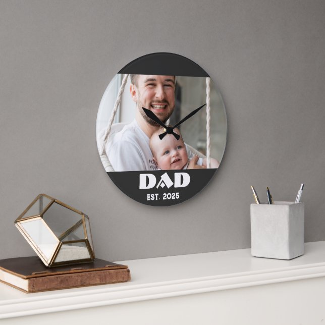 Svart Vit Pappa Grundad Fet Foto Stor Klocka (Kontor)