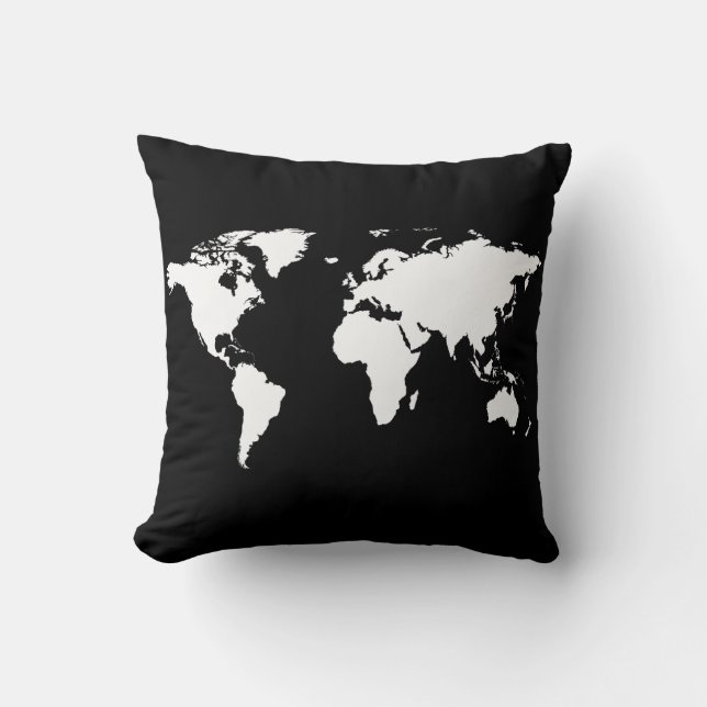 Svart/vit personlig i karta kudde (Framsida)