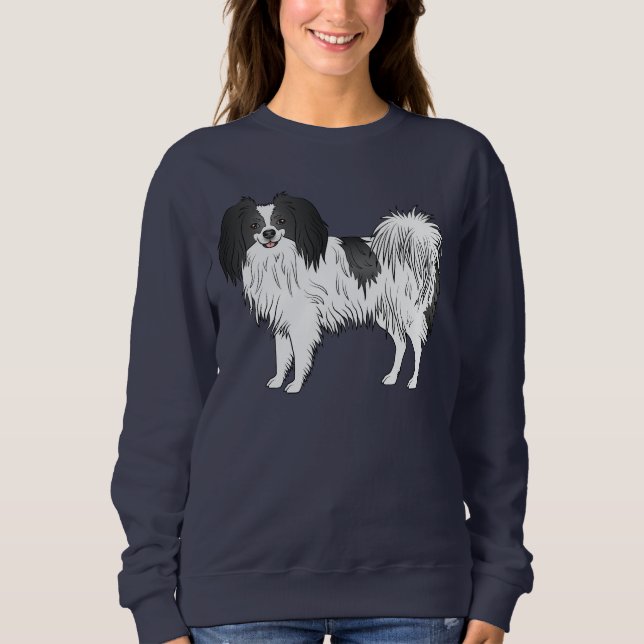Svart-vit Phalène-serieteckning av hundillustratio T Shirt (Framsida)
