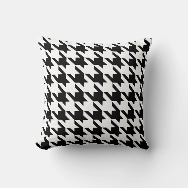 Svart Vit Pied De Poule Houndstooth Kudde (Framsida)