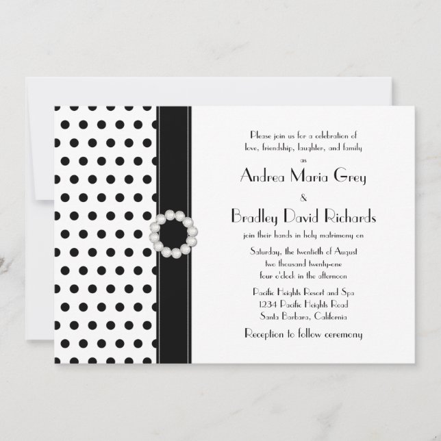 Svart vit polka Dot Jewel Wedding bjudande Inbjudningar (Framsida)