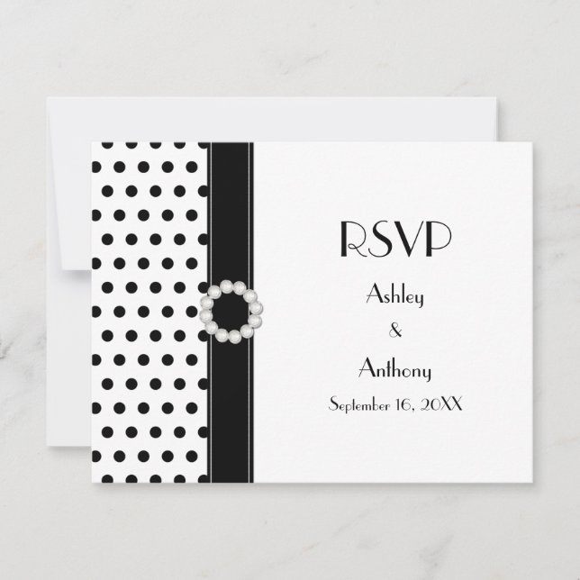 Svart Vit Polka Prick Bröllop RSVP Svar (Framsida)
