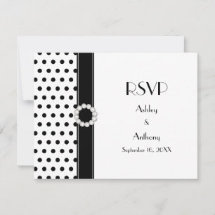 Svart Vit Polka Prick Bröllop RSVP Svar