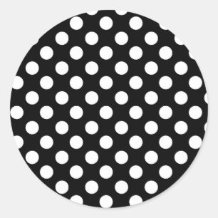 Svart & Vit Polka Prickar Födelsedagsfest Runt Klistermärke
