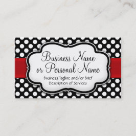 Svart/vit polka - punkt Rött band fram/bak Visitkort