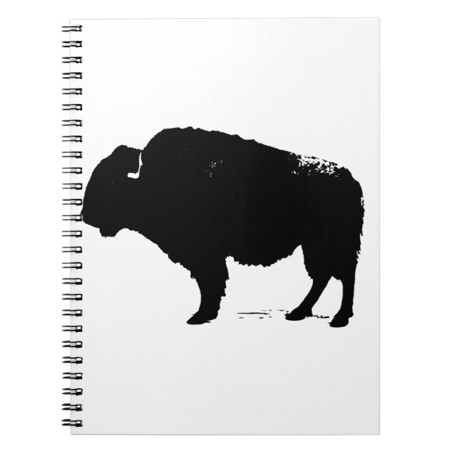 Svart & Vit Pop Art Amerikansk Bison Anteckningsbok Med Spiral (Framsidan)