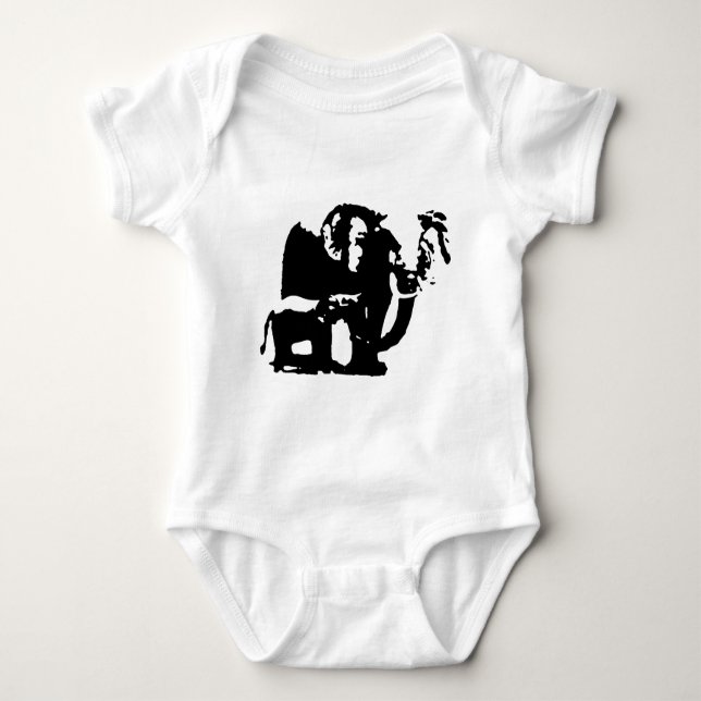 Svart Vit Pop Art Bebis & Mamma Elefanter Tee (Framsida)