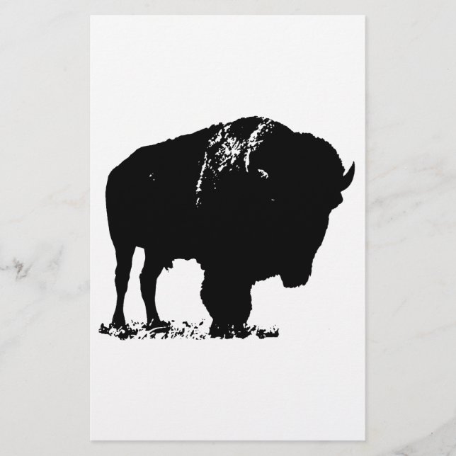 Svart & Vit Pop Art Bison Buffel Brevpapper (Framsida)