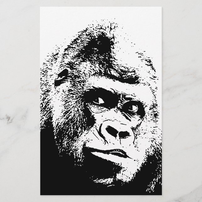 Svart-vit Pop Art Gorilla Brevpapper (Framsida)