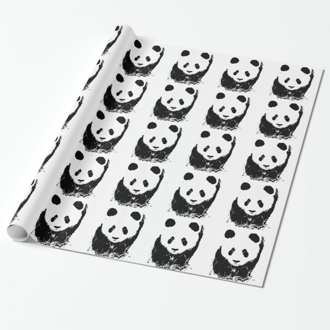 Svart & Vit Pop Art Panda Julklappspapper Presentpapper (Utrullad)