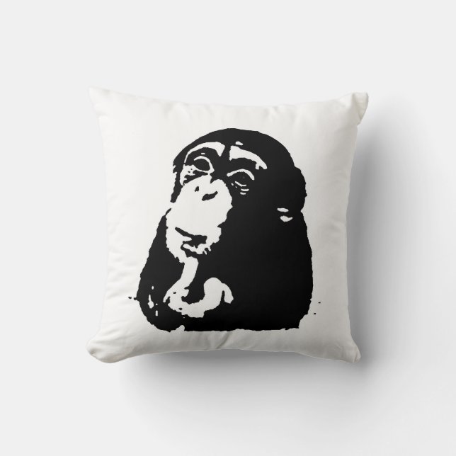 Svart, vit pop Art Thinking Chimpanze Kudde (Framsida)