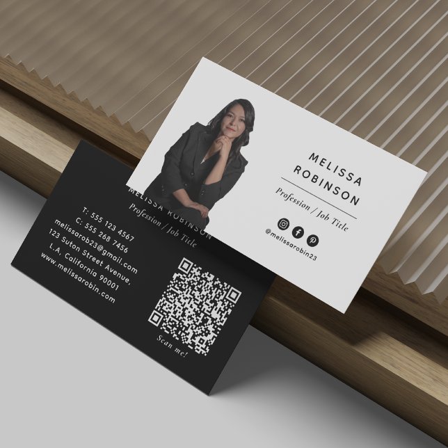 Svart-vit professionell foto QR-kod Visitkort (Skapare uppladdad)