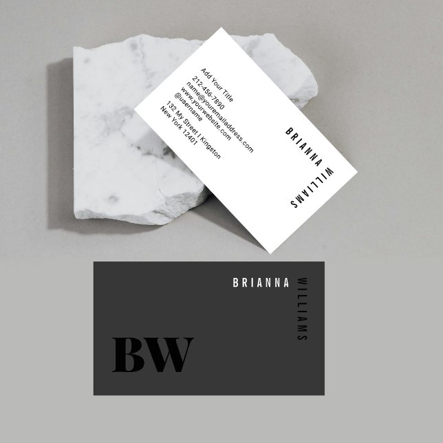 Svart Vit Professionell Monogram Modern Minimal  Visitkort (Skapare uppladdad)