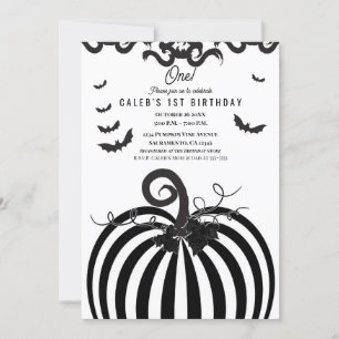 Svart & Vit Pumpa Halloween 1-års Födelsedag Inbjudningar