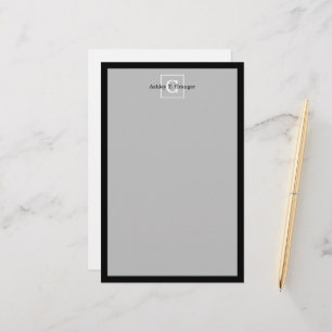 Svart Vit Ramad Initial Monogram Brevpapper
