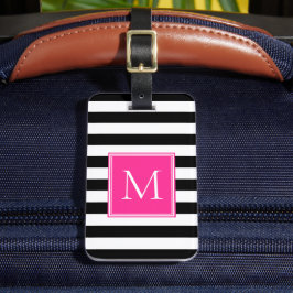 Svart & Vit Rand med Het Rosa Monogram Bagagebricka