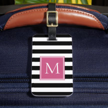Svart & vit rand med het rosa monogram