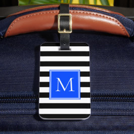 Svart & Vit Rand med Koboltmonogram Bagagebricka