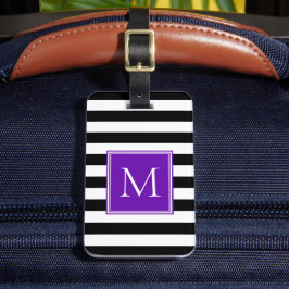 Svart & Vit Rand med Lila Monogram Bagagebricka