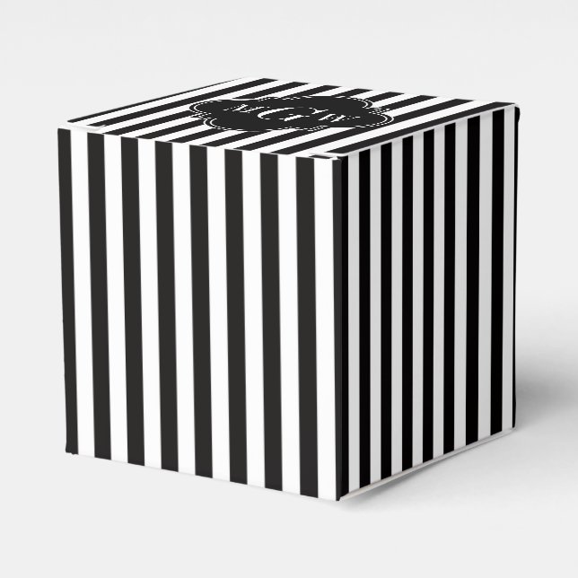 Svart Vit Rand Svart Fyrklöver 3 Monogram Presentaskar (Framsidan Sidan)