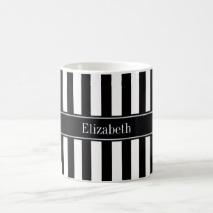 Svart Vit Rand Svart Namn Monogram Kaffemugg