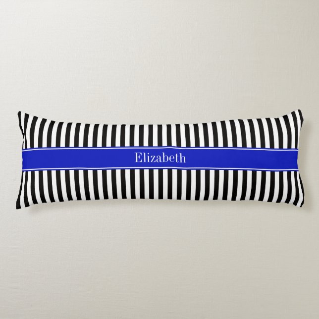 Svart Vit Rand Svart Namn Monogram Kroppskudde (Framsidan)