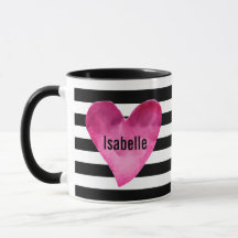 Svart + vit Rand Vattenfärg Hjärta DITT NAMN