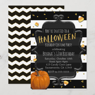 Svart & Vit Randig Candy Corn Halloweenfest Inbjudningar