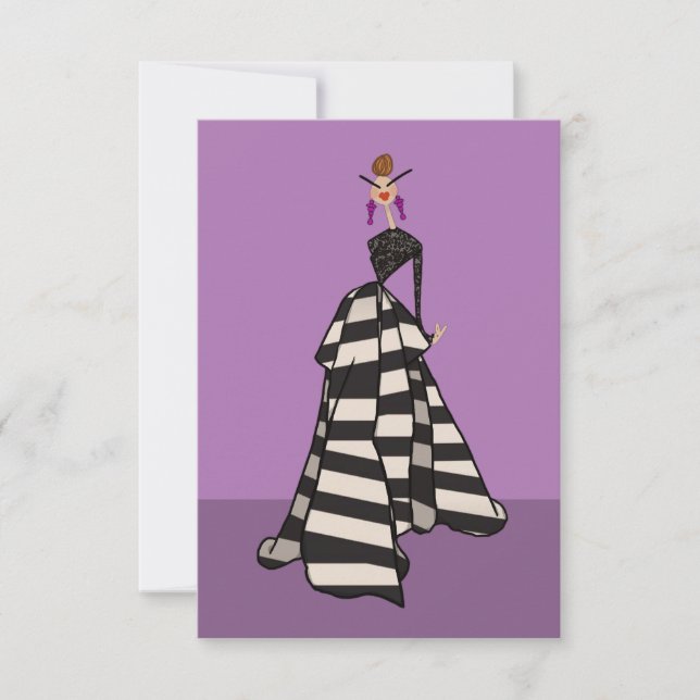 Svart & Vit Randig Dam Modet Art Card (Framsida)