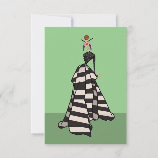 Svart & Vit Randig Dam Modet Art Card (Framsida)