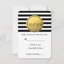 Svart & vit randig guld folie cirkel RSVP-kort OSA Kort