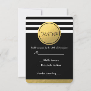 Svart & Vit Randig Guld Folie Cirkel RSVP-kort OSA Kort