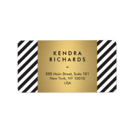 Svart Vit Randig Guld Minimalistisk Modern Adressetikett