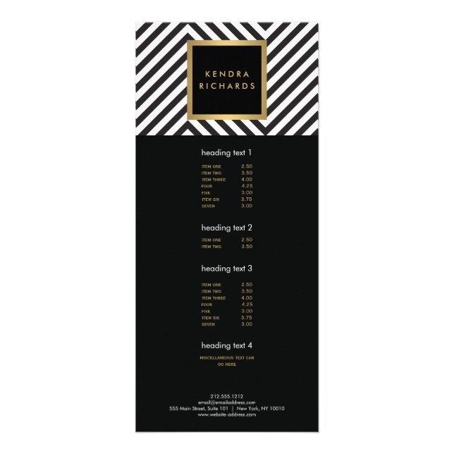 Svart Vit Randig Guld Minimalistisk Modern Djärv Reklamkort (Framsidan)