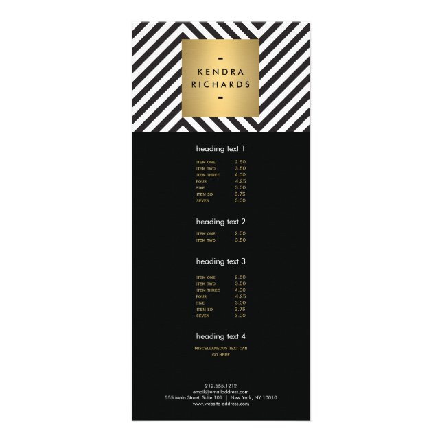 Svart Vit Randig Guld Minimalistisk Modern Reklamkort (Framsidan)