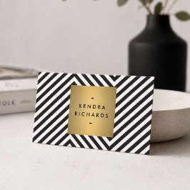 Svart Vit Randig Guld Modern Minimalistisk Visitkort