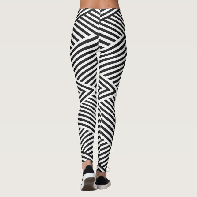 Svart & Vit Randig Illusionsleggings Leggings (Baksida)