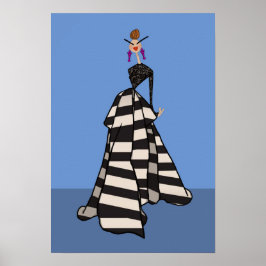 Svart & Vit Randig Kvinna Glamourös Modetkonst Poster