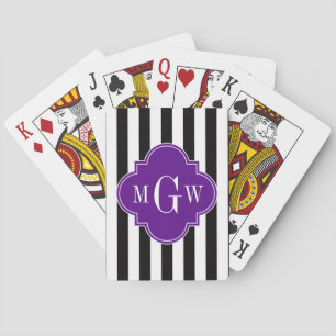 Svart Vit Randig Lila Fyrklöver 3 Monogram Casinokort