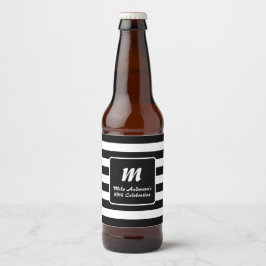 Svart-vit randig monogram ölflaska etikett