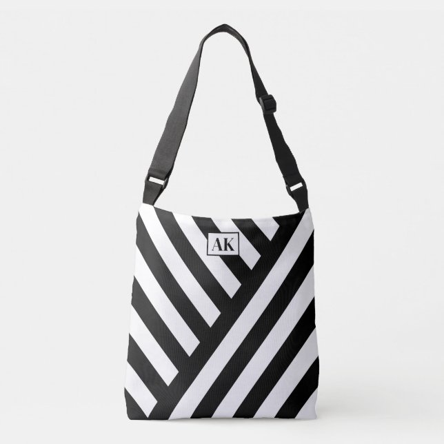 Svart & Vit Randig Monogram Töjbags Axelväska (Framsida)